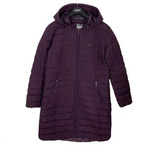 THE REDFACE Down Puffer Quilted Long Coat Jacket L Removable-Hoodie Logo Zip